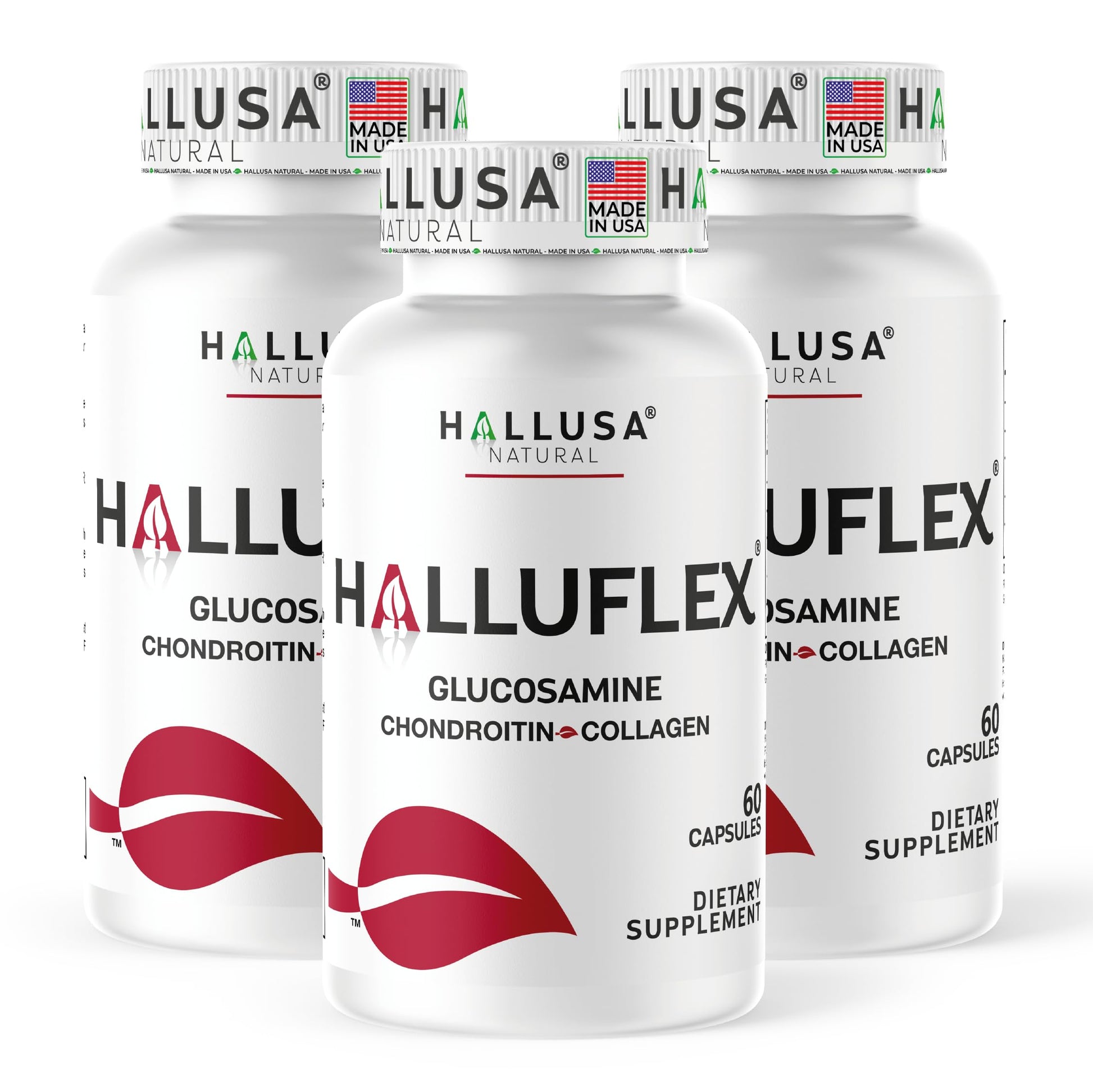 Hallusa Natural Halluflex 2850mg Glucosamine Chondroitin, MSM & Hydrolyzed Collagen, Joint Support Supplement for Women & Men Capsules 180