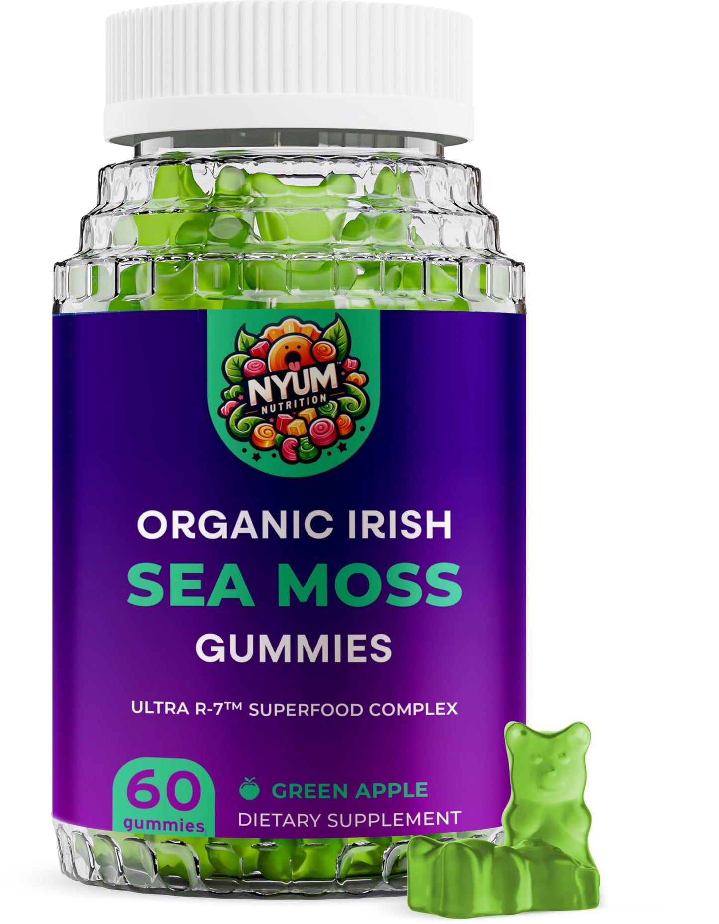 Generic Nyum Nutrition Ultra R-7 Organic Irish Sea Moss Gummies, 60 Count
