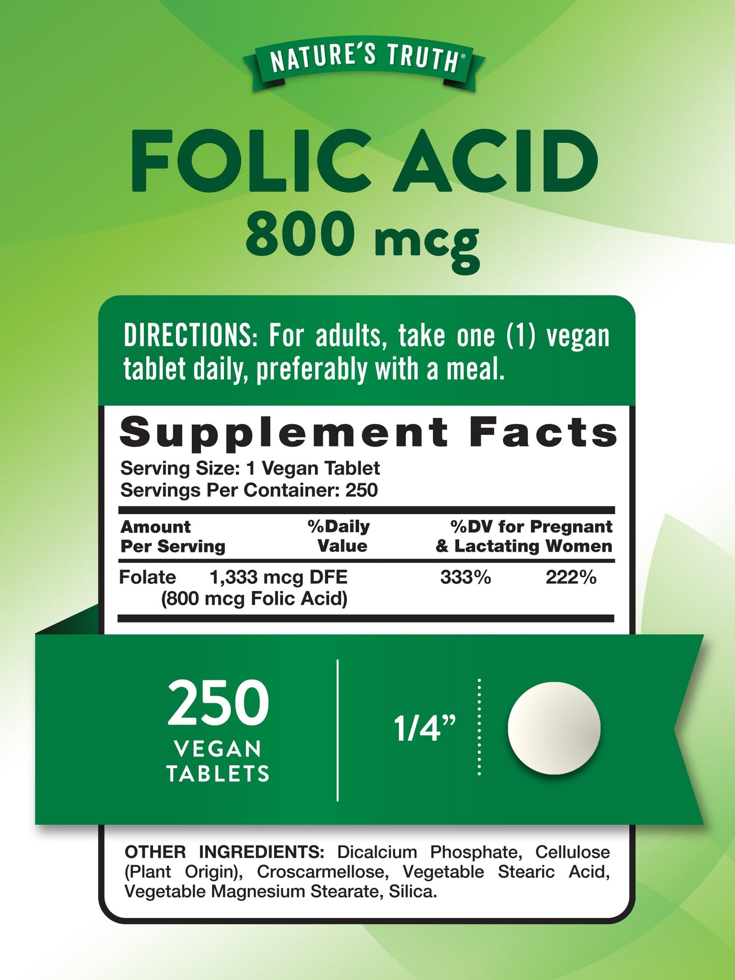 Nature's Truth Folic Acid 800 mcg, 250 Tablets