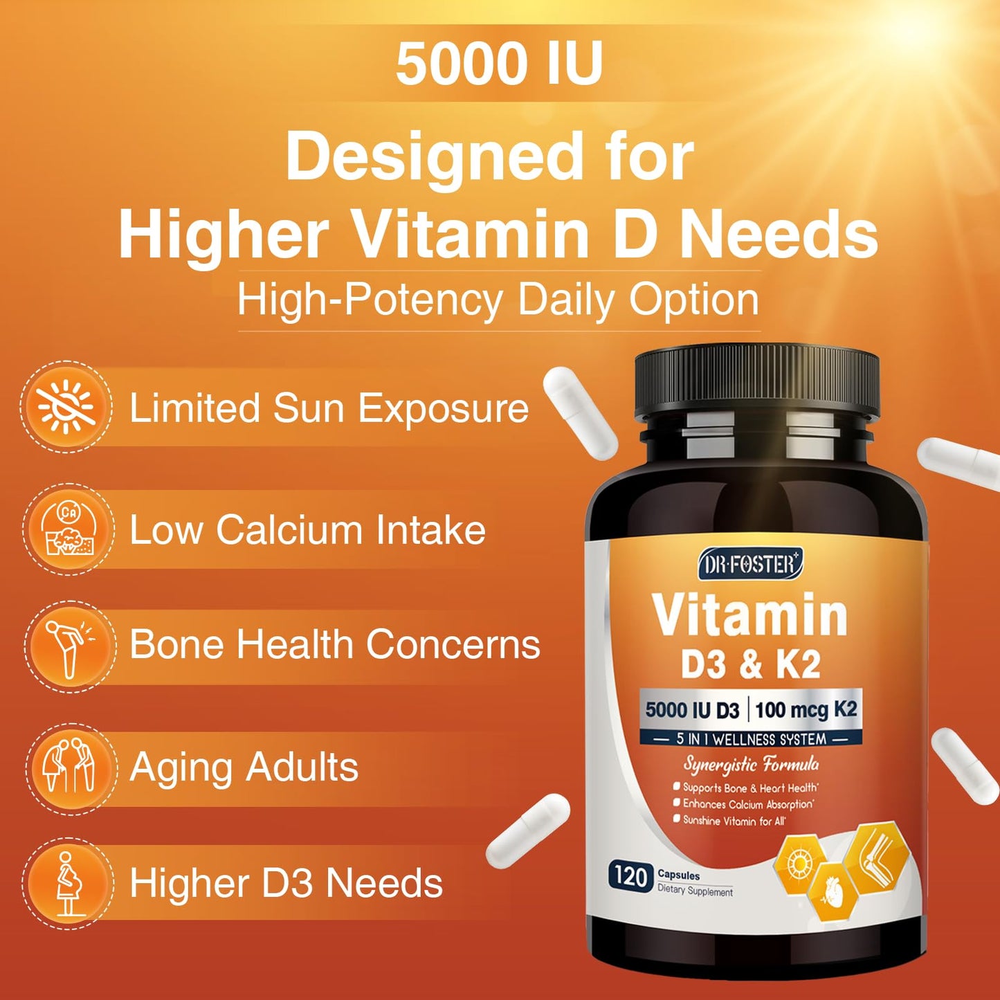 DRFOSTER Vitamin D3 & K2 Capsules 120