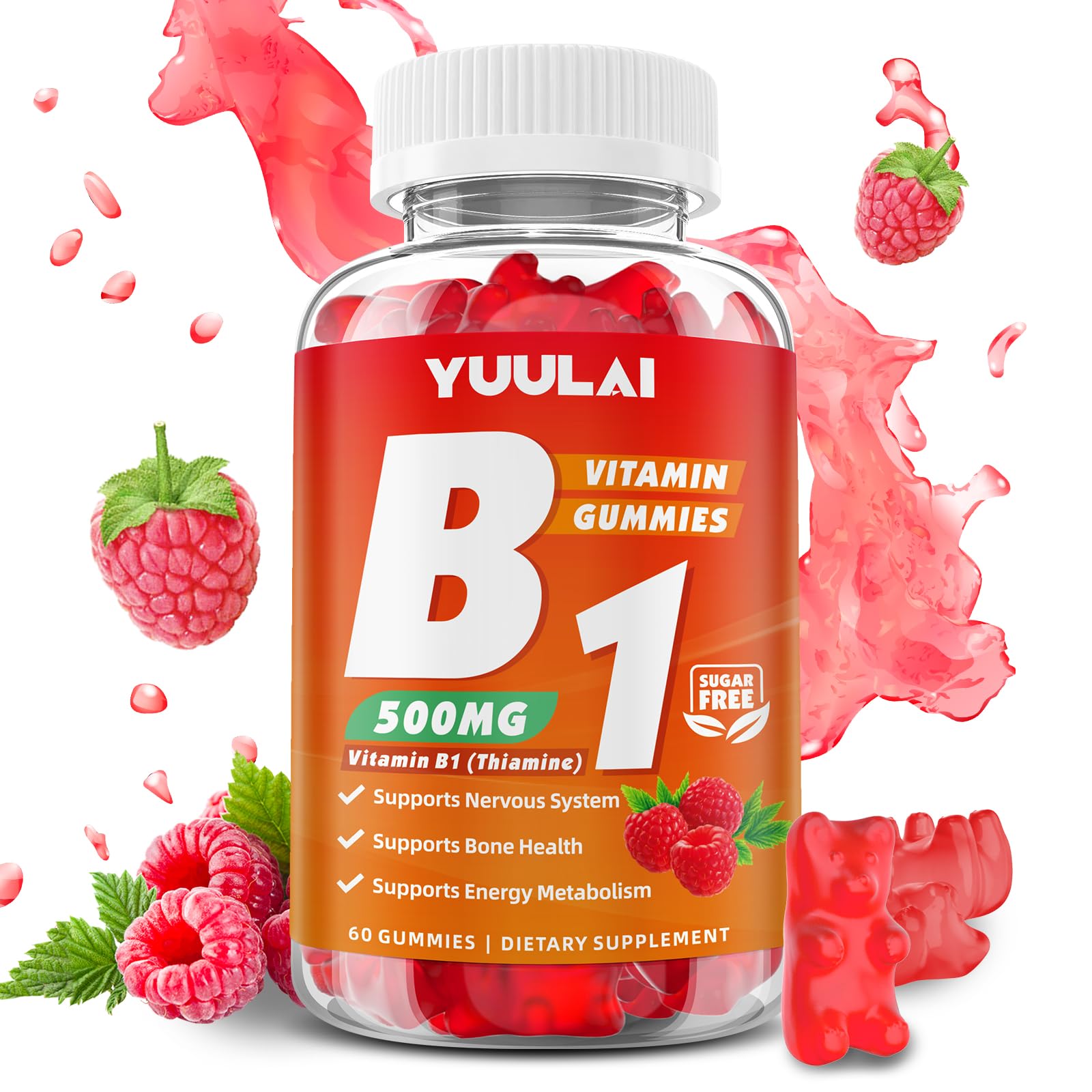YUULAI Vitamin B1 Gummies 500mg, 60 Count