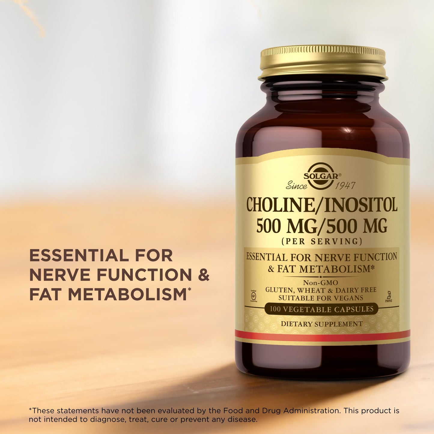 Solgar Choline/Inositol 500 mg/500 mg Capsules, 300 Count