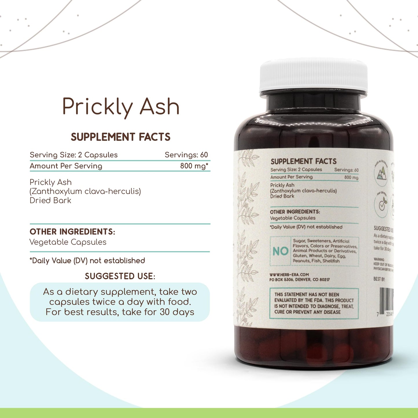 HerbEra Prickly Ash 400 mg Capsules, 120 Count