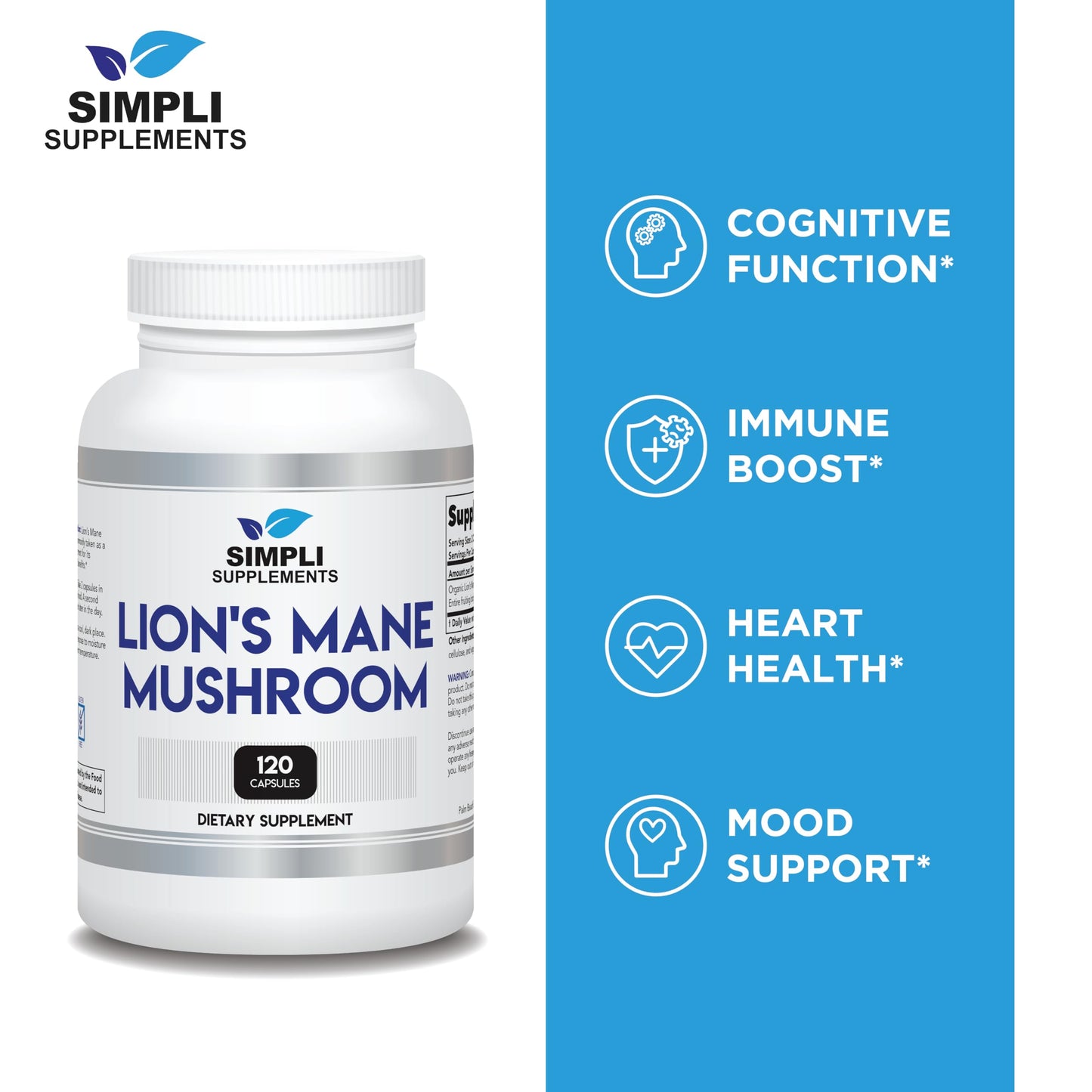 Simpli Supplements Lion's Mane Mushroom Capsules 120 Capsules