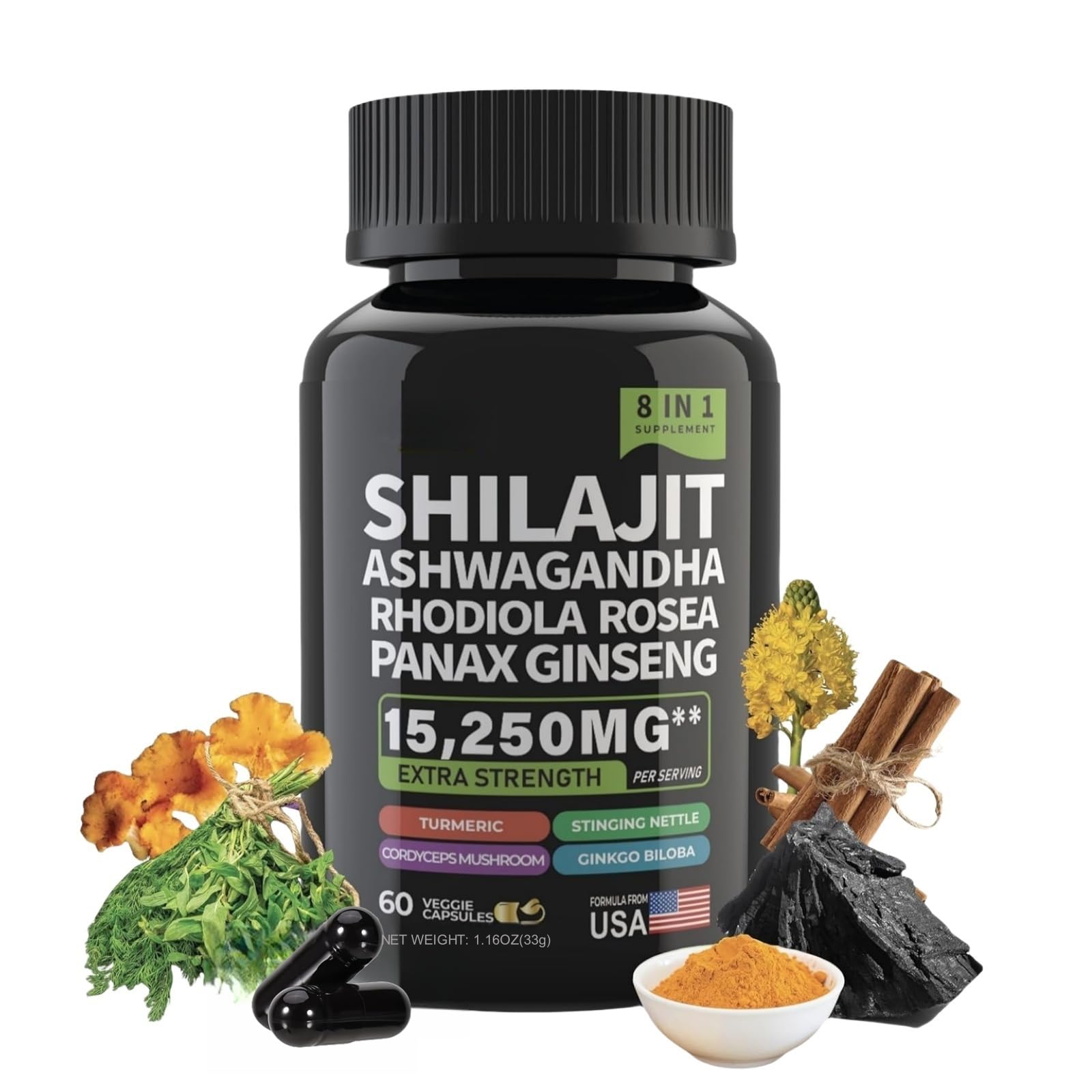 HealthyFinds Shilajit Ashwagandha Capsules 60 Capsules