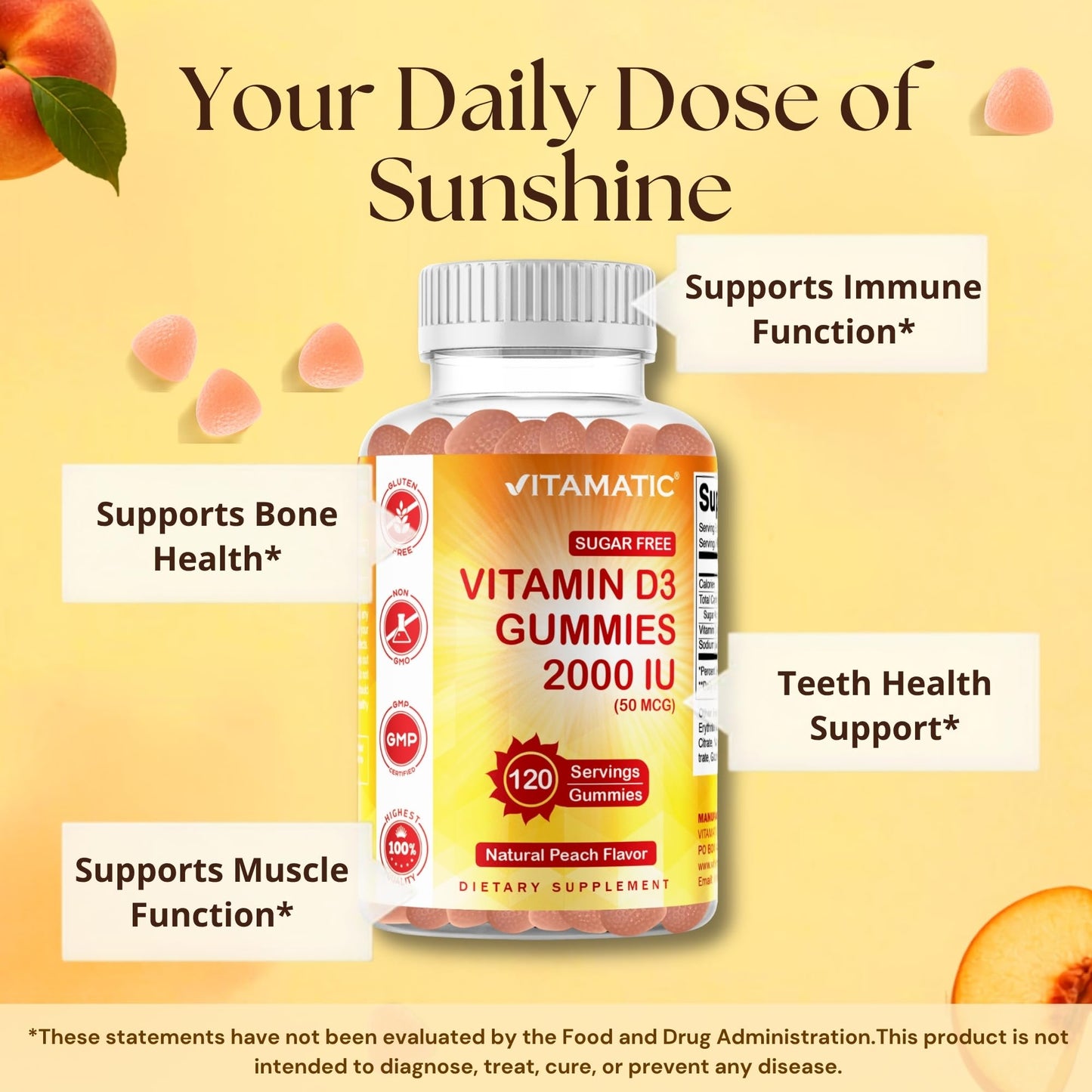 Vitamatic Sugar Free Vitamin D3 2000 IU Gummies, 240 Count