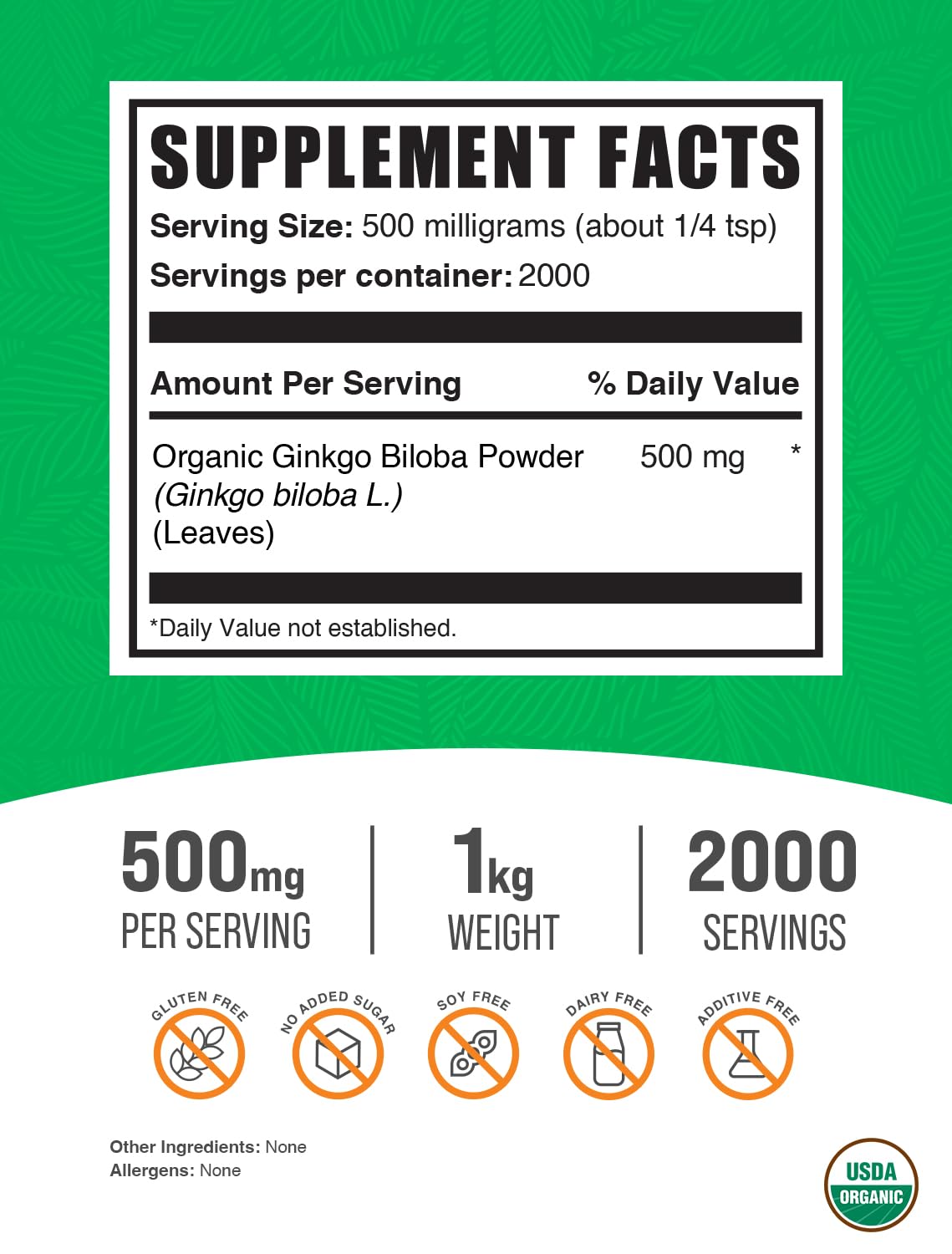BulkSupplements Organic Ginkgo Biloba Powder 35.27 Ounce