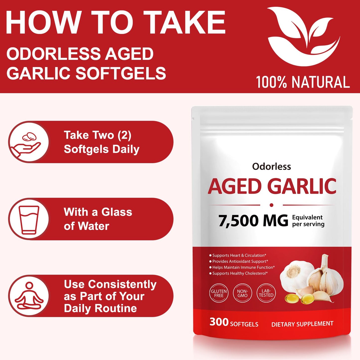 YIEEGCM Odorless Aged Garlic Extract Softgels 300 Count