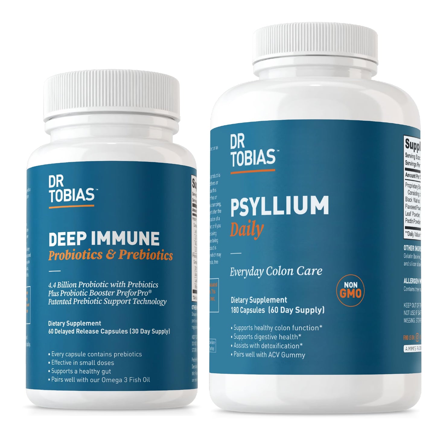 Dr. Tobias Deep Immune Probiotics & Prebiotics and Psyllium Daily, Supports Digestive Health, Gut Immune Function, Daily Fiber Supplement in Support of Colon Health with 4.4 Billion CFU Powder 1