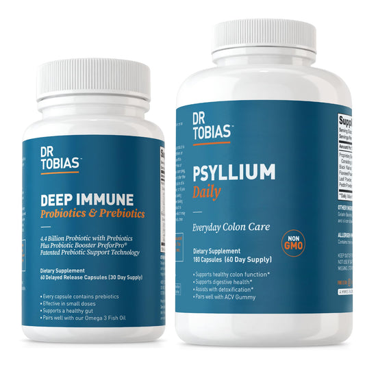 Dr. Tobias Deep Immune Probiotics & Prebiotics and Psyllium Daily, Supports Digestive Health, Gut Immune Function, Daily Fiber Supplement in Support of Colon Health with 4.4 Billion CFU Powder 1