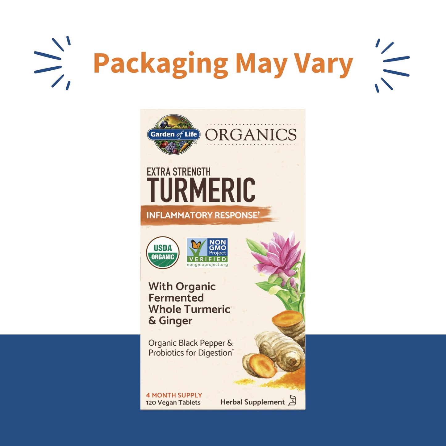 Garden of Life Organics Extra Strength Turmeric Inflammatory Response Vegetarian Tablets, 120 Count