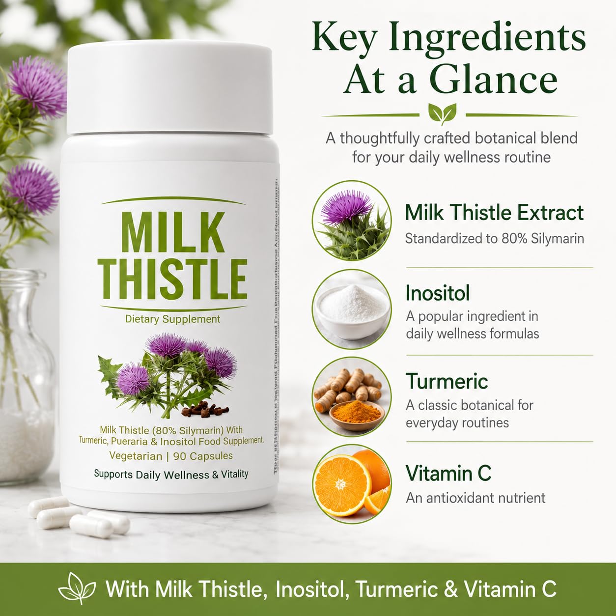 UVORA Milk Thistle Liver Detox, Vegan Support Capsule, 90 Count