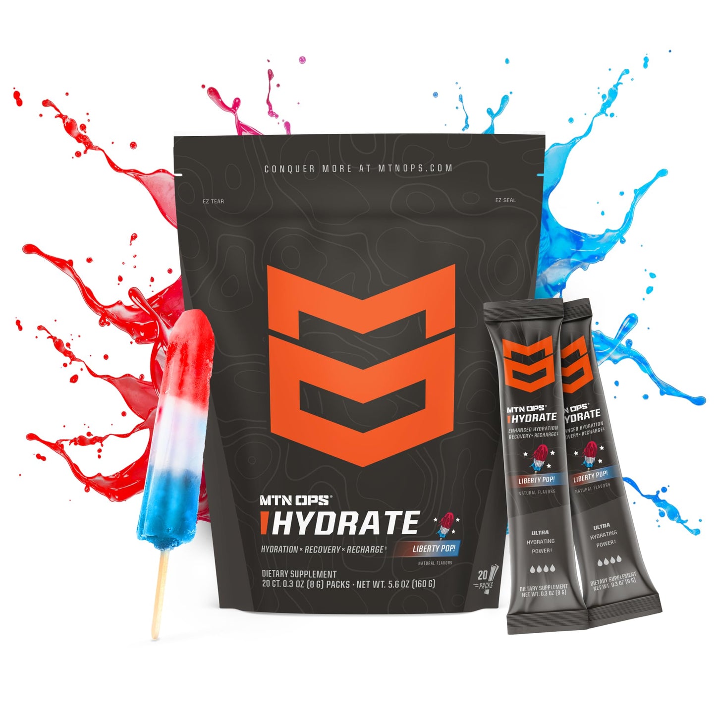 MTN OPS Hydrate Sugar Free Electrolyte Powder Liberty Pop 5.6 Ounce