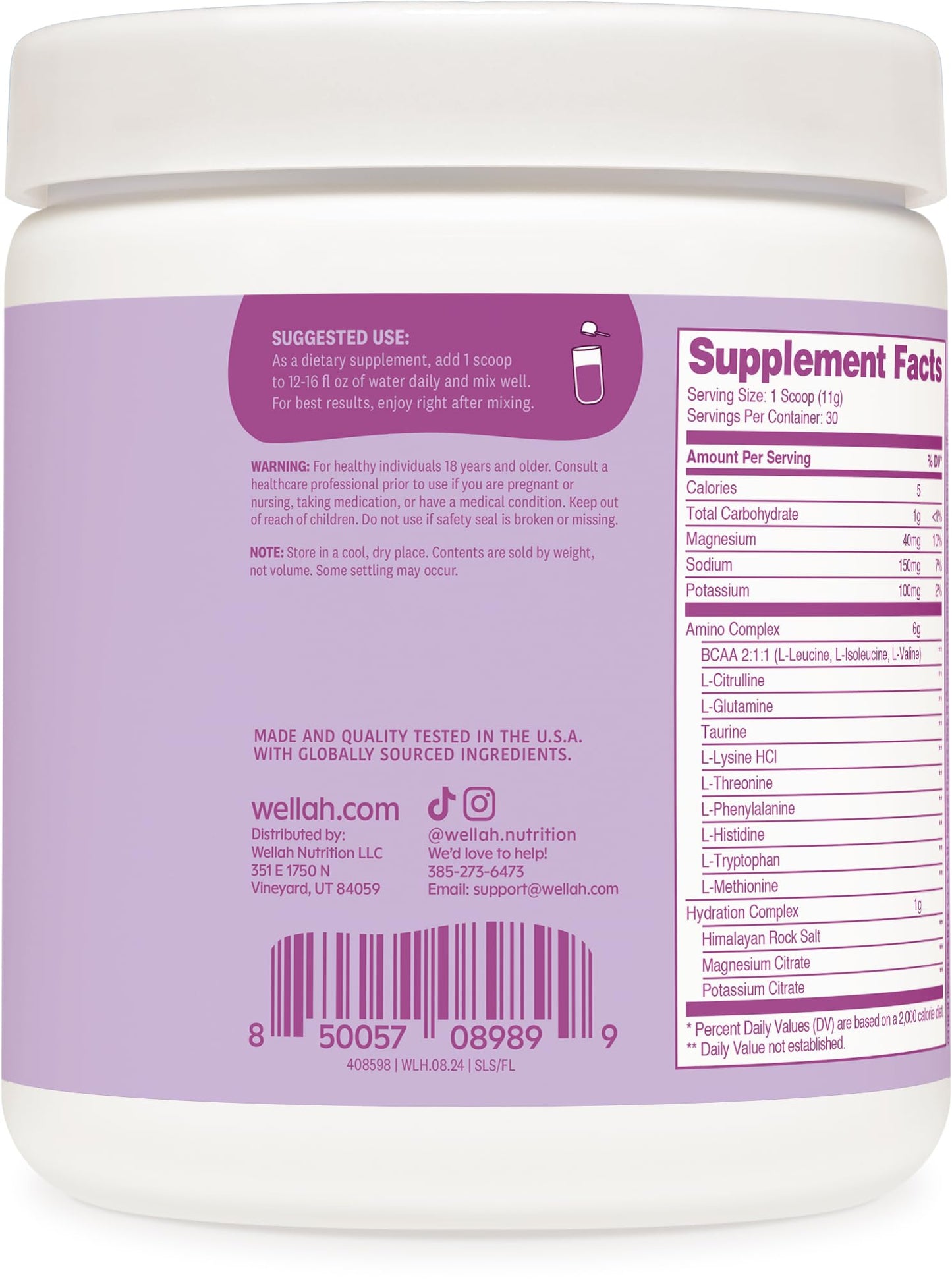 Wellah BCAAs Powder, 11.4 oz