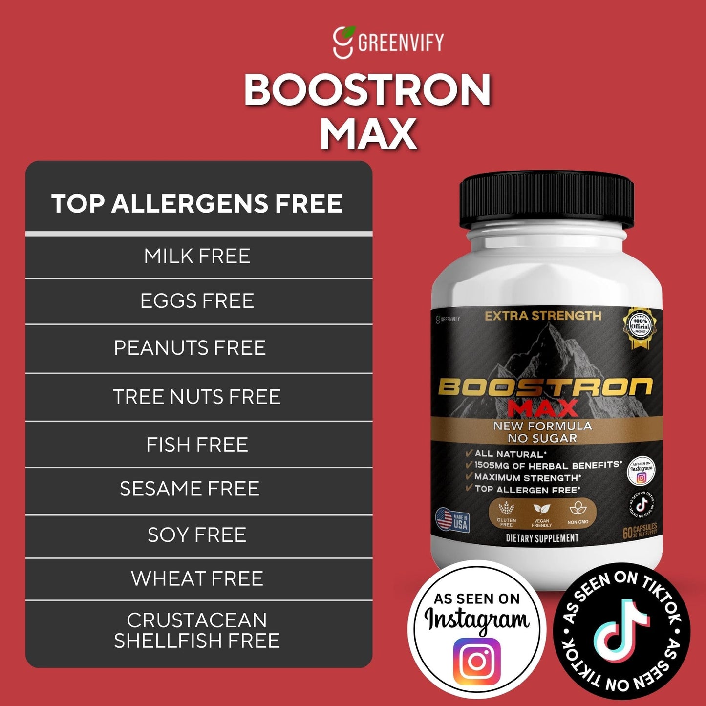 GREENVIFY Boostron Max Extra Strength Maca Root Complex, Organic Blend, 60 Capsules