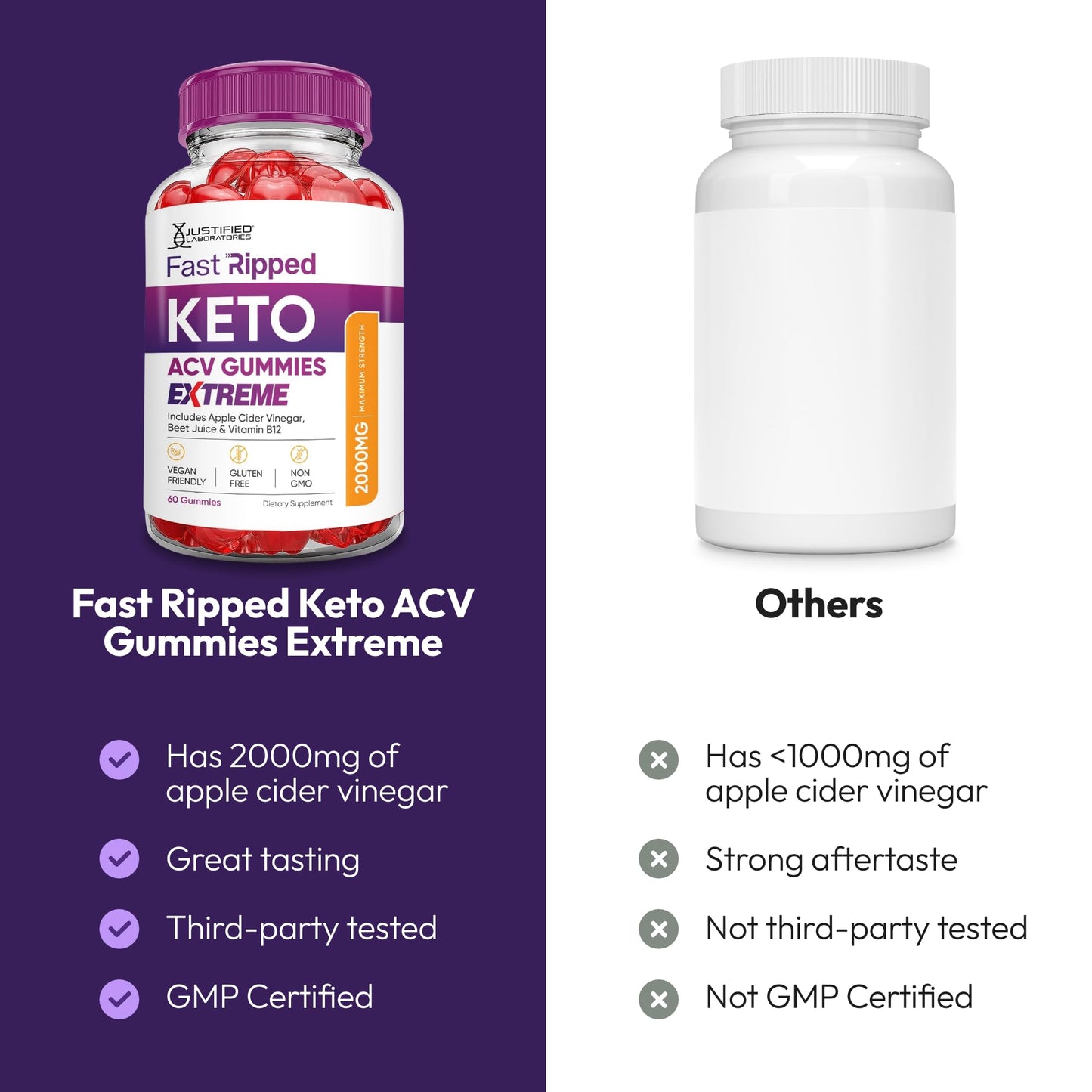 Justified Laboratories Fast Ripped Keto ACV Gummies Extreme 300 Count