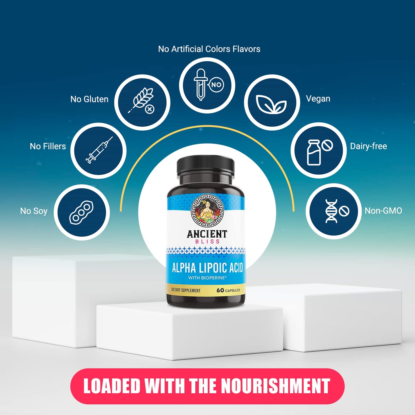 Ancient Bliss Alpha Lipoic Acid Supplement Capsules, 60 Count