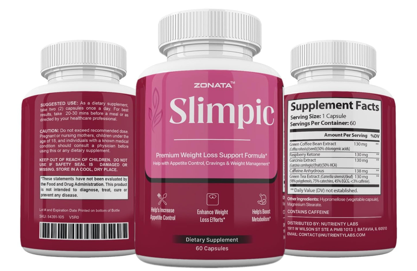 Zonata Slimpic Capsules with Apple Cider Vinegar & Raspberry Slimtide Supplement, Capsule, 180 Capsules