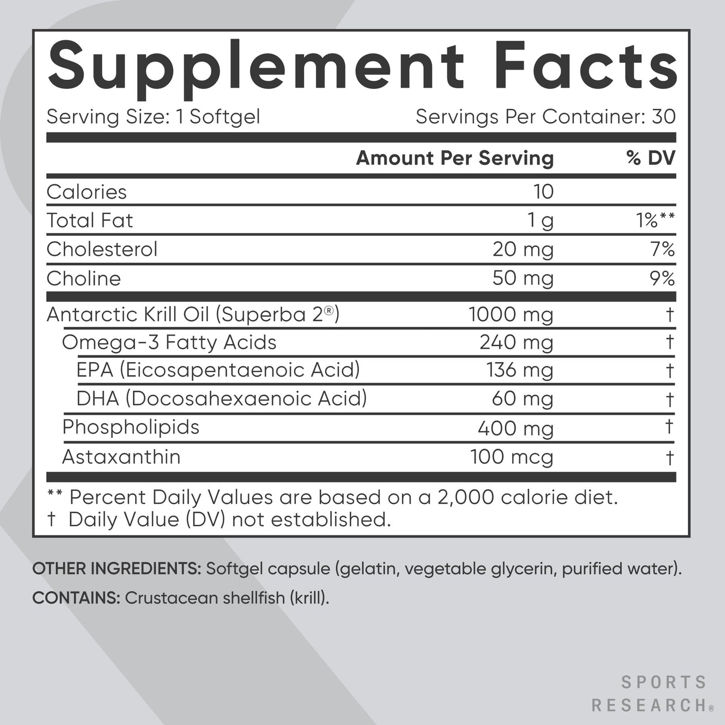 Sports Research Krill Oil Supplement with EPA & DHA Omega 3, Phospholipids & Astaxanthin from Antarctic Krill - Highest Concentration of Krill Oil for Men & Women - 1000mg, Softgel Capsules, 30 Count