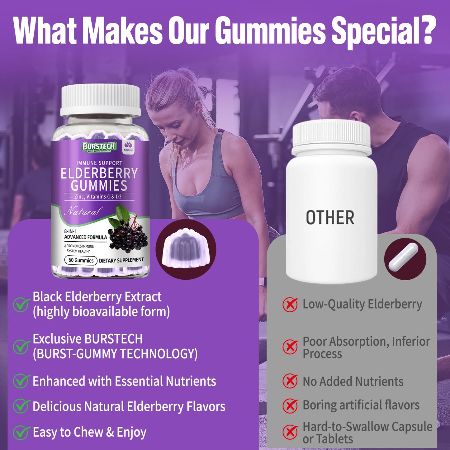 XIHOLIY Elderberry Gummies 60 Count