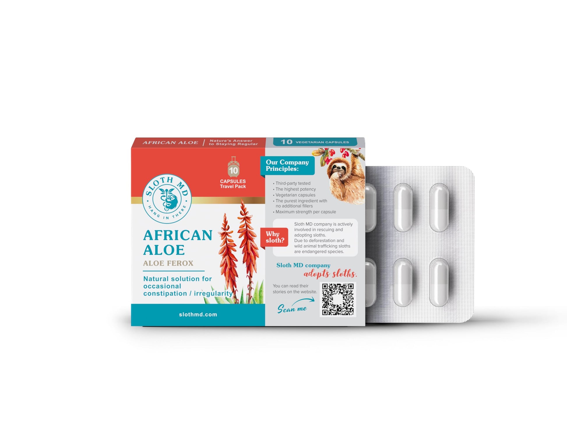SLOTH MD African Aloe Ferox Supplement – Herbal Constipation Relief & Digestive Support – Gentle Colon Cleanse, Bloating & Regularity Support – 500mg High Potency Aloe 10 Capsules