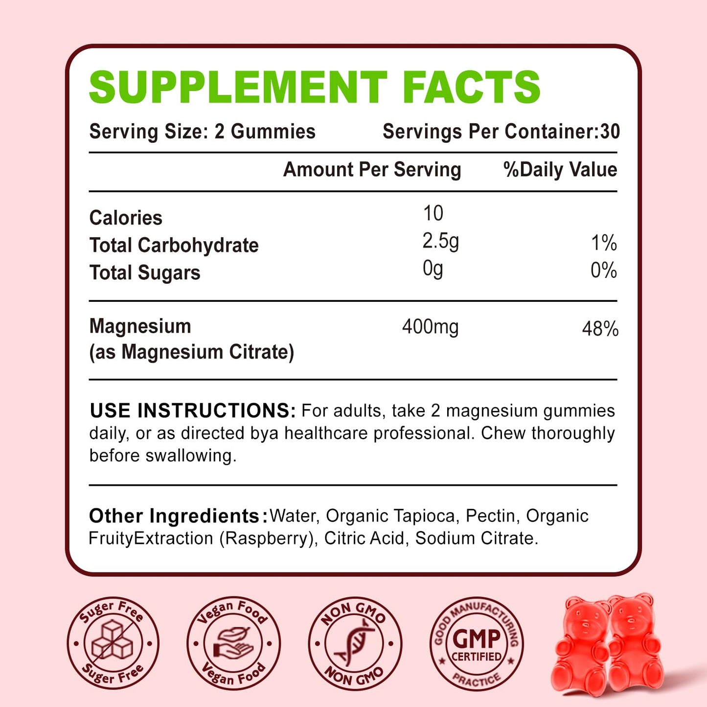 Zetelixia Magnesium Citrate Gummies 400mg, 60 Count