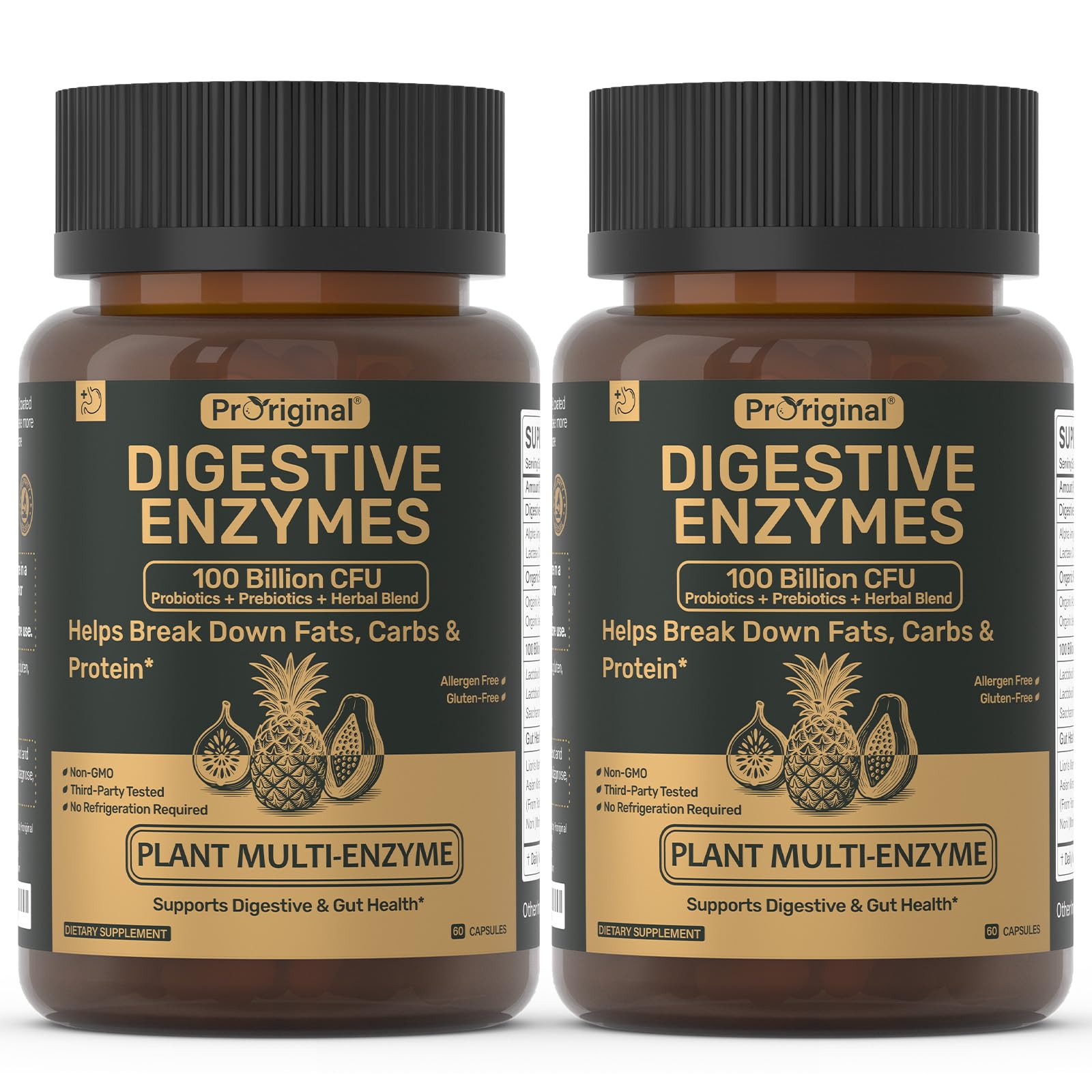 Proriginal Digestive Enzymes Supplement with 100 Billion CFU Organic Probiotic & Prebiotic - Multi-Enzyme Formula for Women & Men - Digestive & Gut Health - 120 Capsules