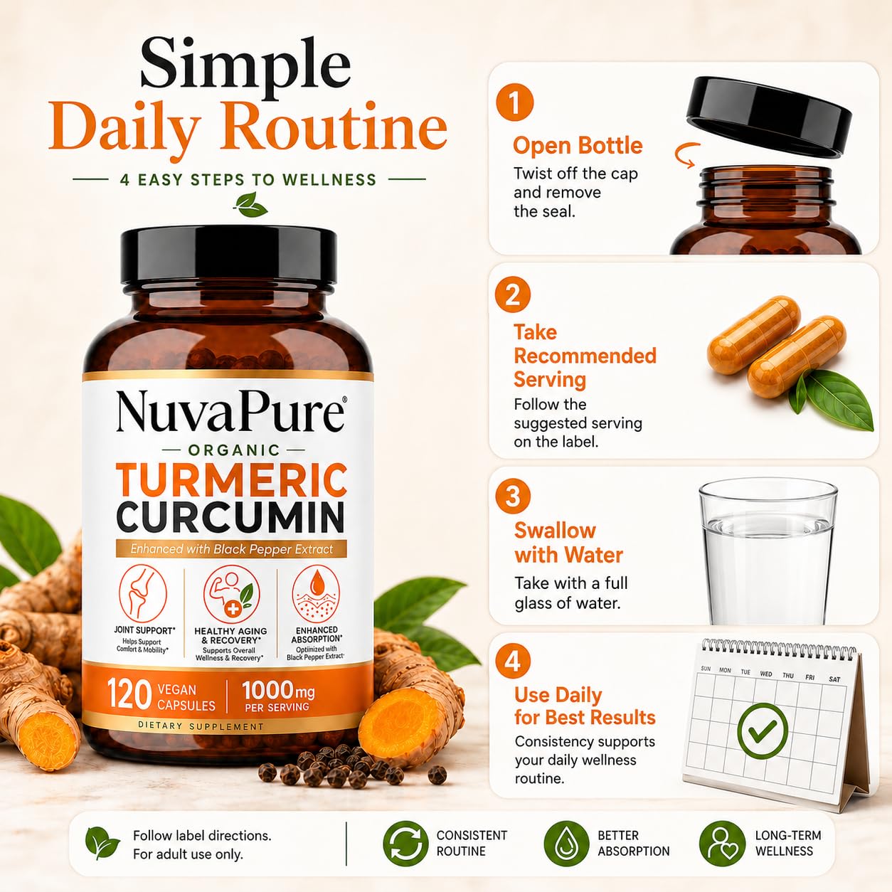 Achuhe NuvaPure Turmeric Curcumin with Black Pepper Capsules 120 Count