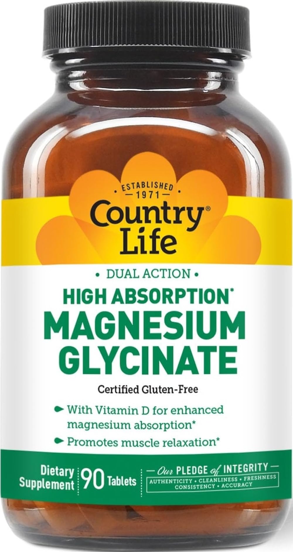 Country Life Magnesium Glycinate 350 mg with Vitamin D3 Tablets, 90 Count