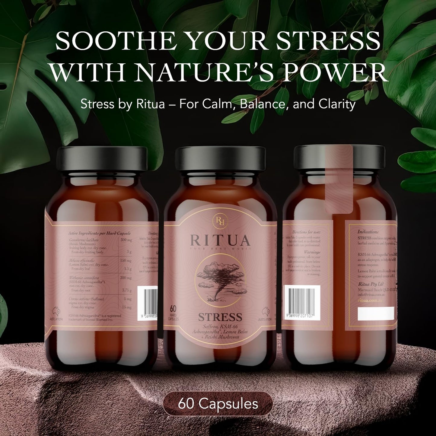 RITUA Ashwagandha Stress Relief Supplement Capsule, 60 Capsules