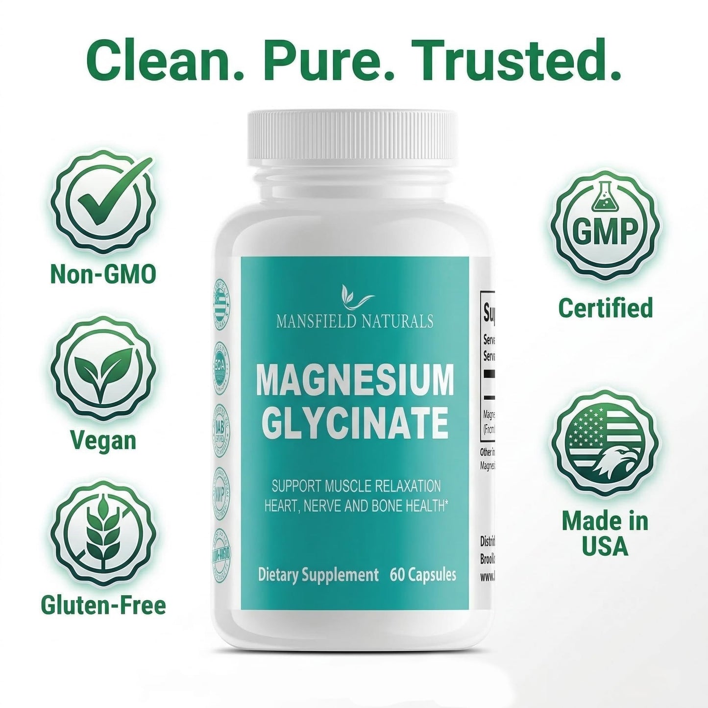 Mansfield Naturals Magnesium Glycinate Supplement Capsules 60 Count