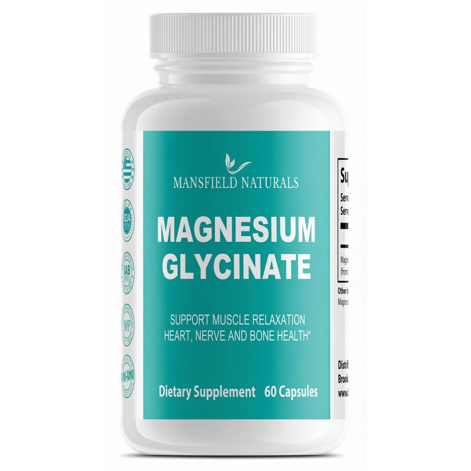 Mansfield Naturals Magnesium Glycinate Supplement Capsules 60 Count