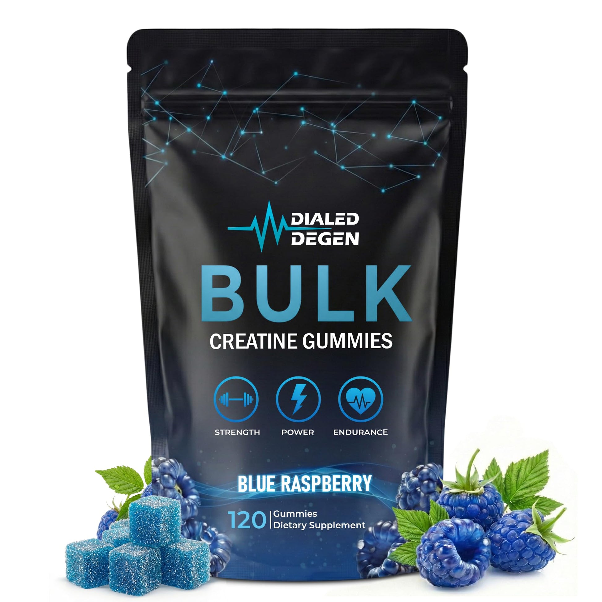 Dialed Degen Blue Raspberry Creatine Monohydrate Gummies 120 Count