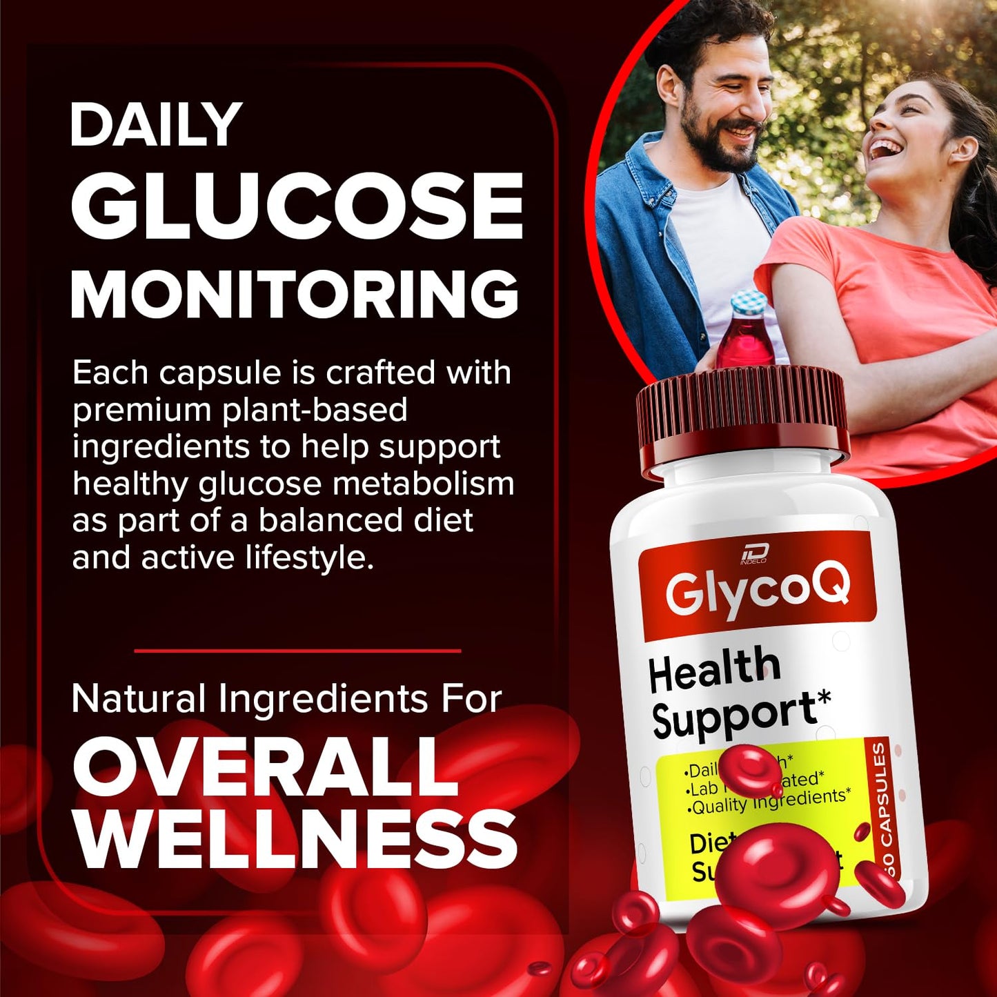 Indelo GlycoQ Natural Blend Daily Health Supplement Capsules, 60 Capsules