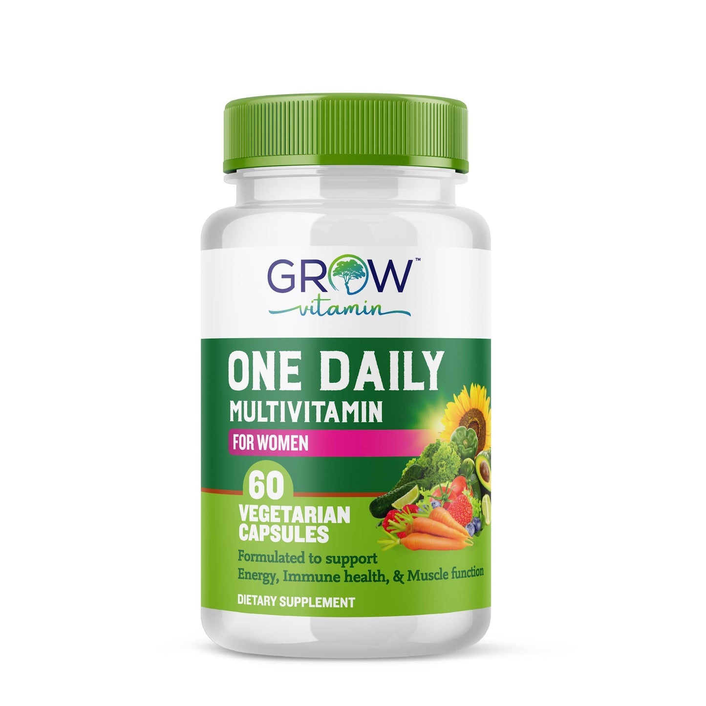 Grow Vitamin One Daily Multivitamin for Women - Energy Support - Whole Food Supplement to Nourish Hair, Skin, Nails - Non-GMO - No Soy - Gluten Free - 60 Capsules