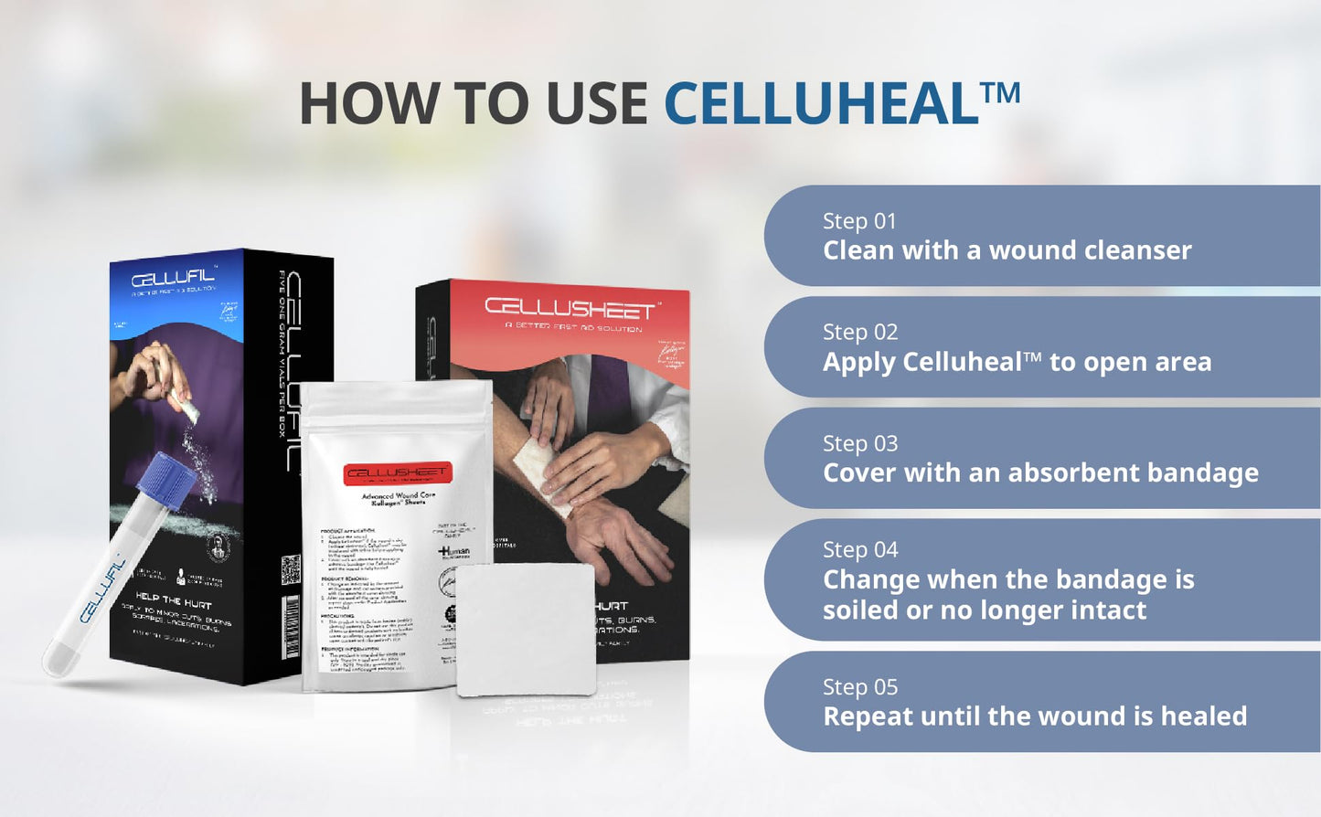 Celluheal Cellufil Collagen Particles for Advanced Wound Care Powder, 5 Vials