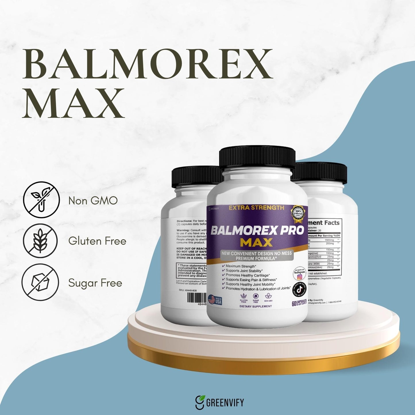 GREENVIFY Balmorex Pro Max Extra Strength Joint Support Supplement Capsules, 180 Count