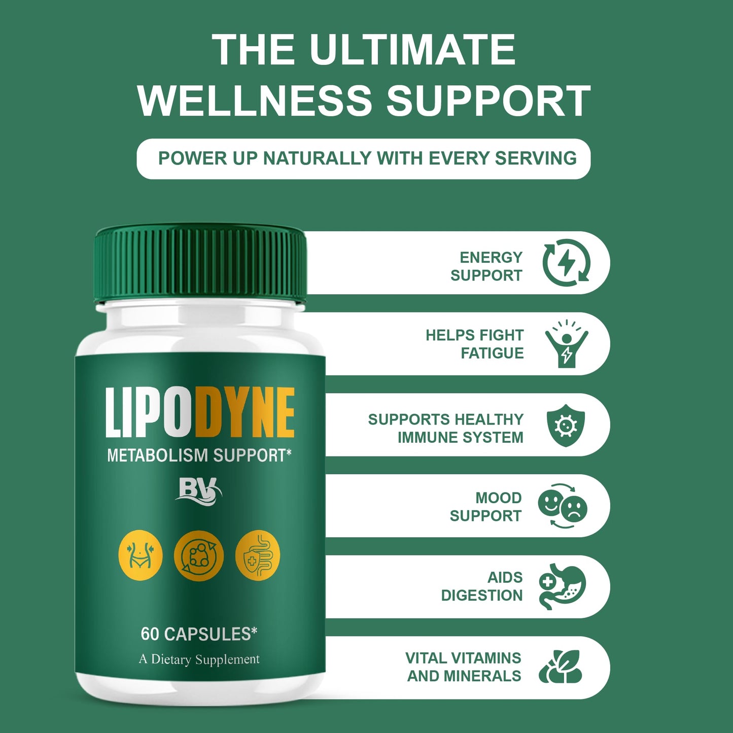 BLUE VIBE Lipodyne Advanced Maximum Strength Overall Health & Wellness Support Supplement Capsules, 60 Count