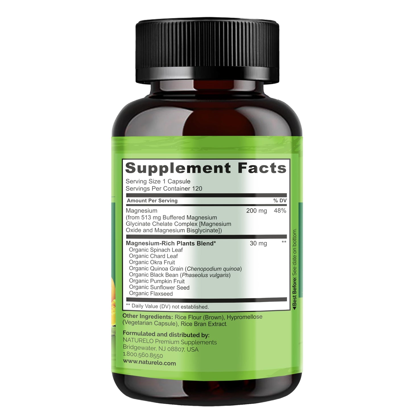 NATURELO Magnesium Glycinate Chelate Complex Capsules, 120 Capsules