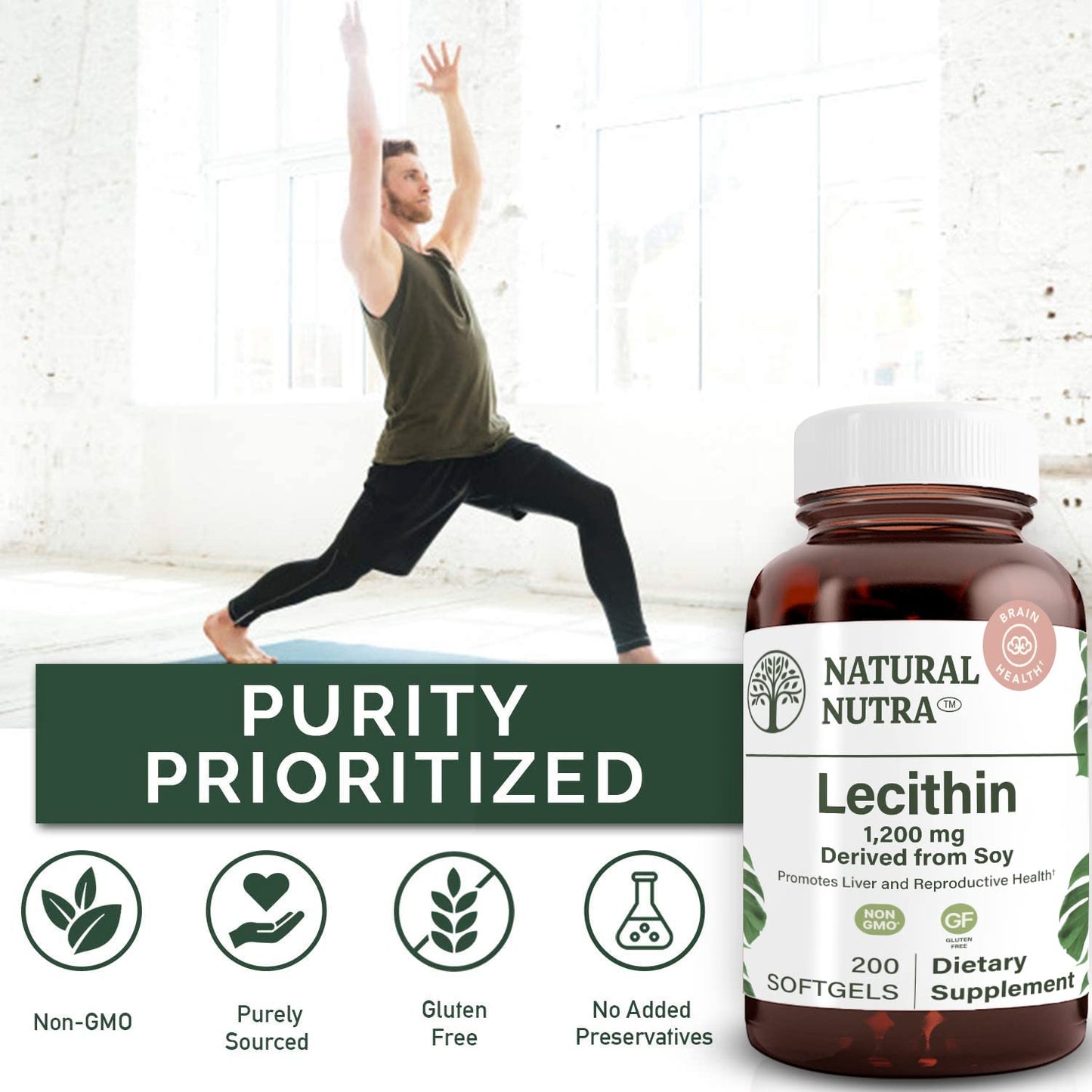 Natural Nutra Soy Lecithin 1200 mg Dietary Supplement Softgel 200 Count