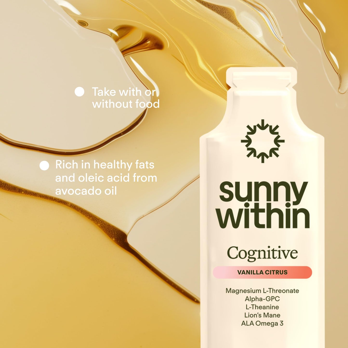 Sunny Within Brain Health Supplement Magnesium L-Threonate from Magtein®, Lion’s Mane, Alpha GPC, L-Theanine, ALA & Avocado Oil - Focus, Mood & Memory Support, 30 Tablets