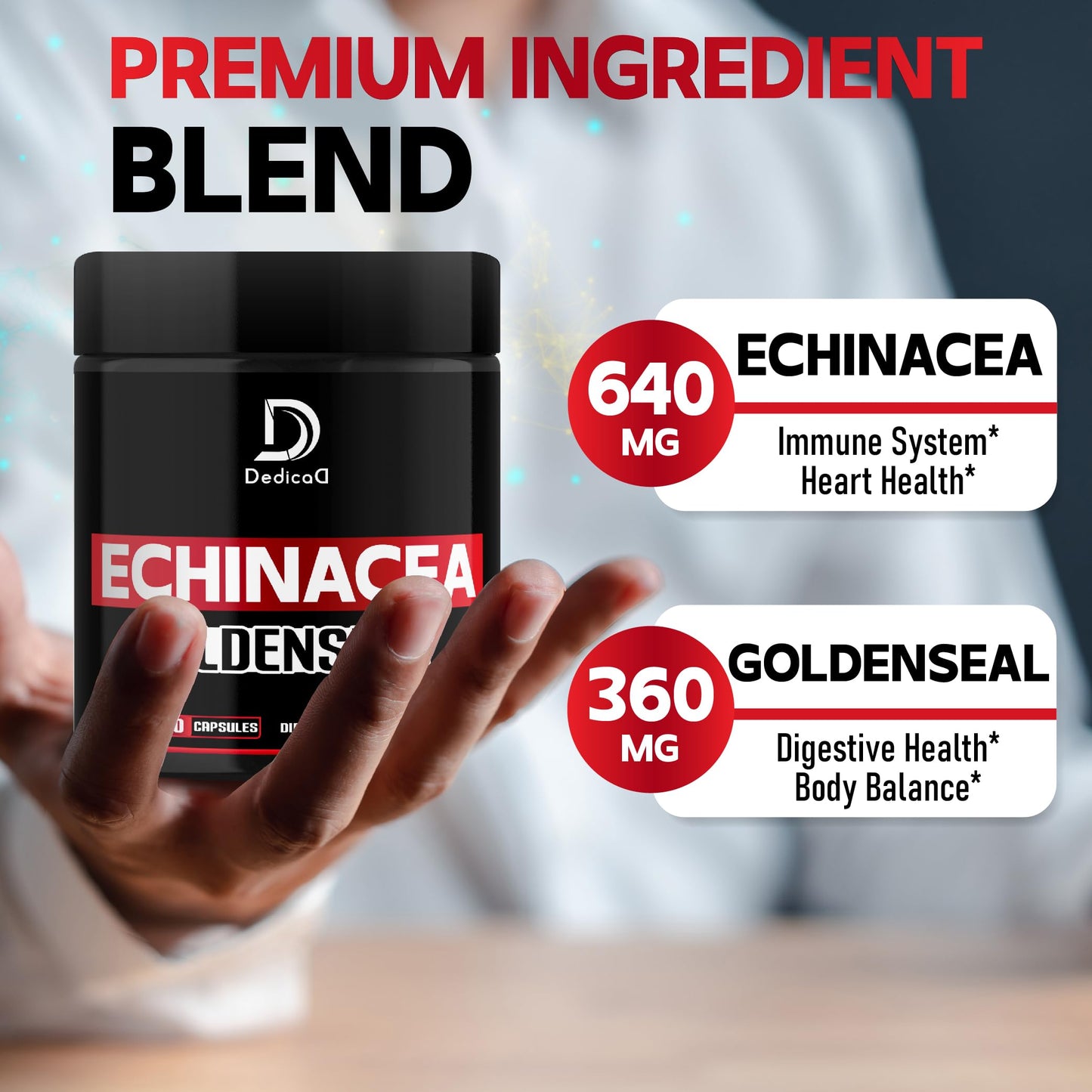 DEDICAD 1000mg Echinacea Goldenseal Capsule, 60 Count