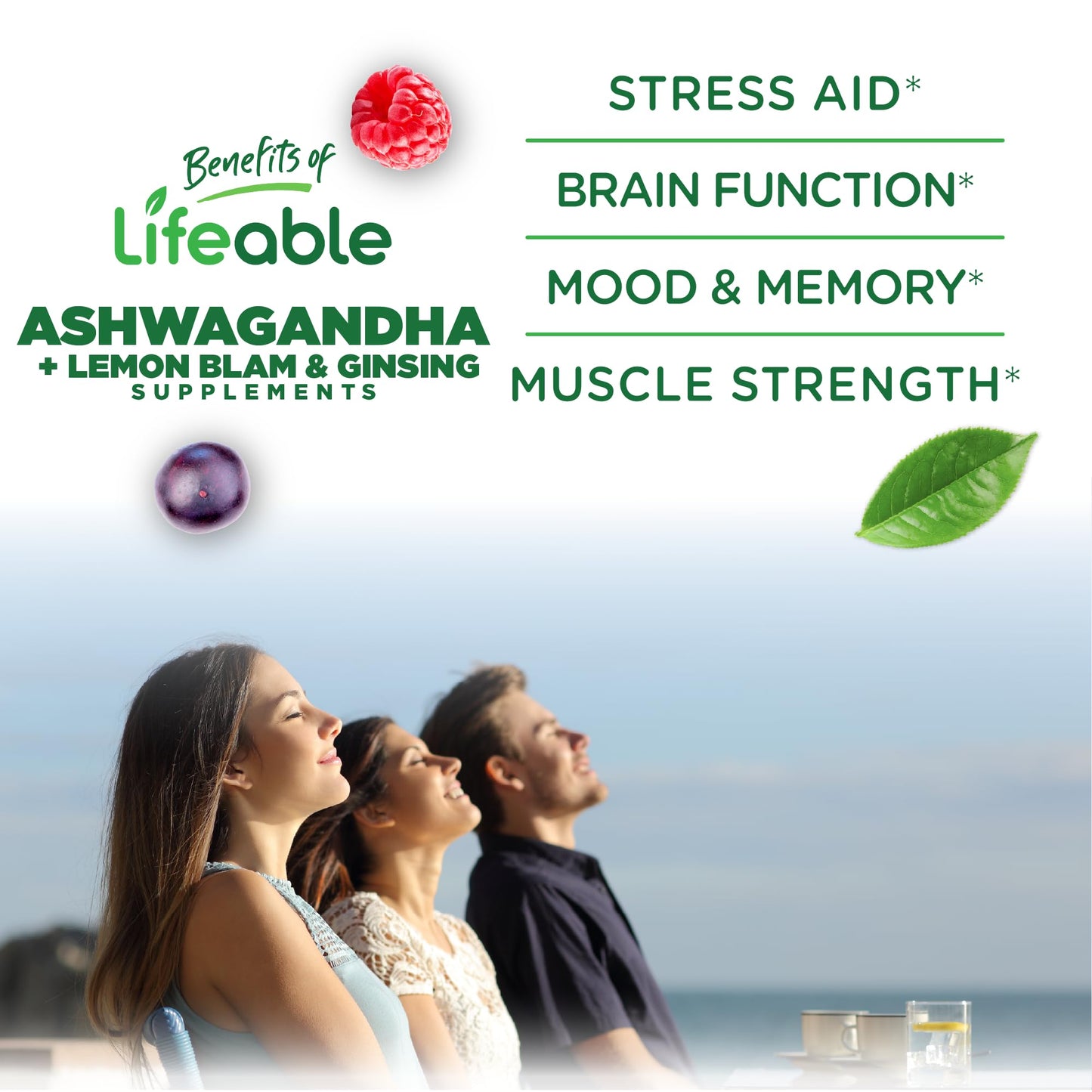Lifeable Ashwagandha Gummies with Lemon Balm & Ginseng, 60 Count