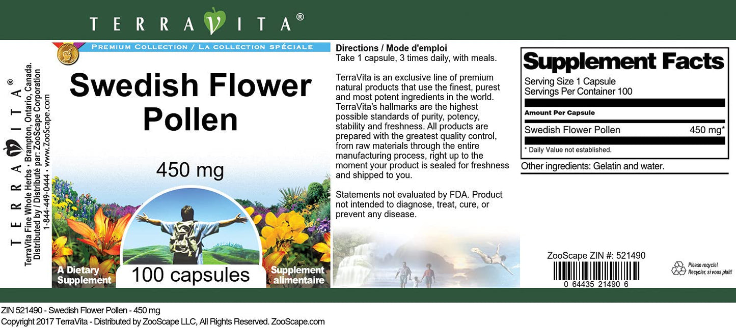 Terravita Swedish Flower Pollen 450 mg Capsule, 100 Capsules