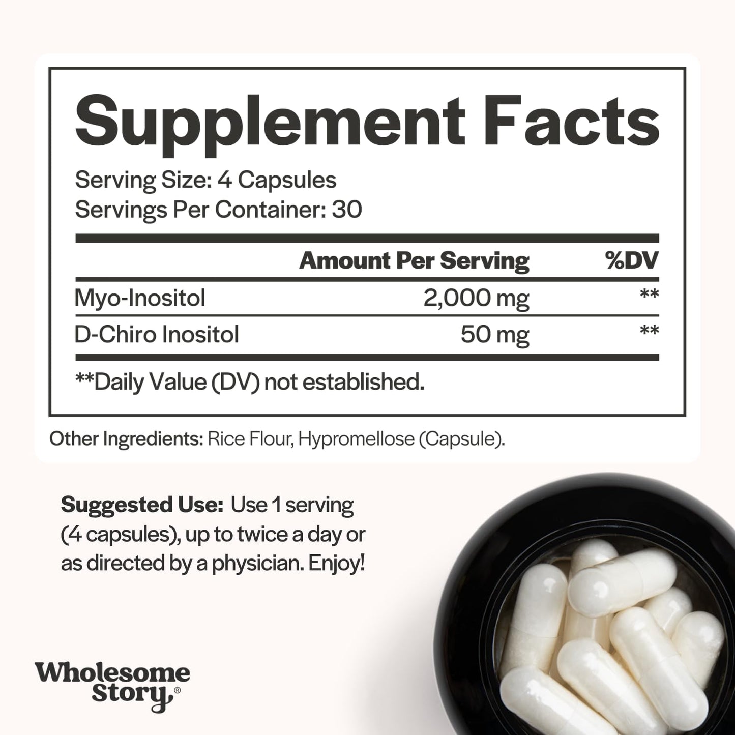 Wholesome Story Myo-Inositol & D-Chiro Inositol Supplement for Women with Ideal 40:1 Ratio, Capsule, 120 Count