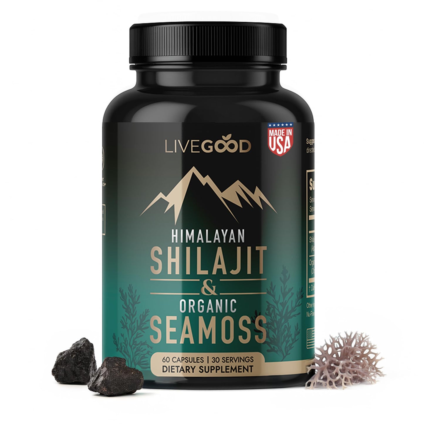 LIVEGOOD Himalayan Shilajit and Organic Sea Moss Capsules, 60 Capsules