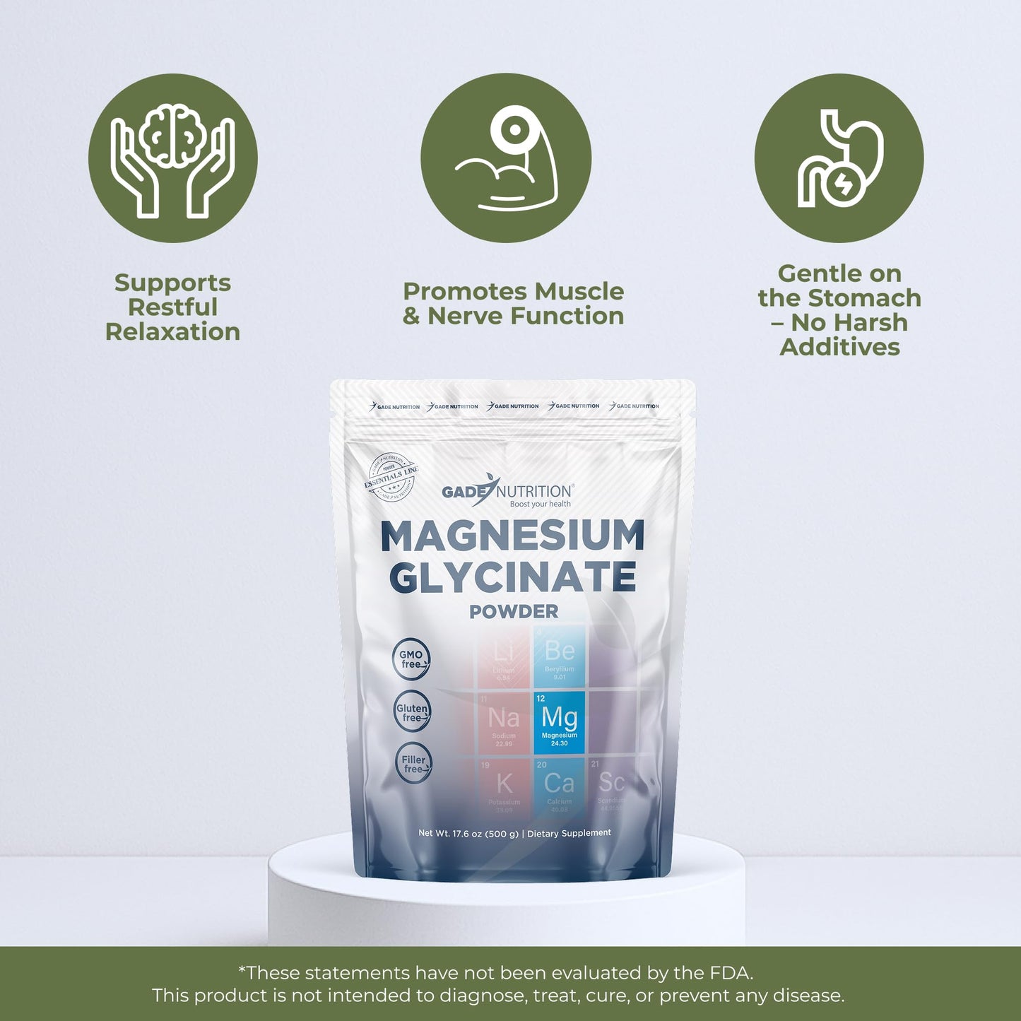 GADE NUTRITION BOOST YOUR HEALTH Pure Magnesium Glycinate Powder, 17.6 oz