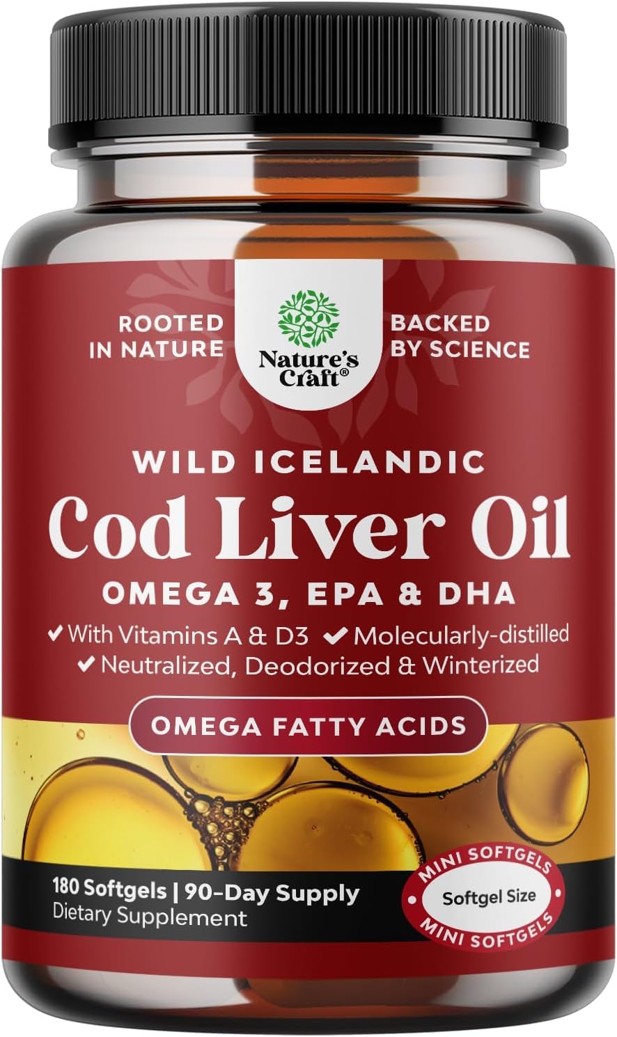 Natures Craft Icelandic Cod Liver Oil Softgels 180 Count