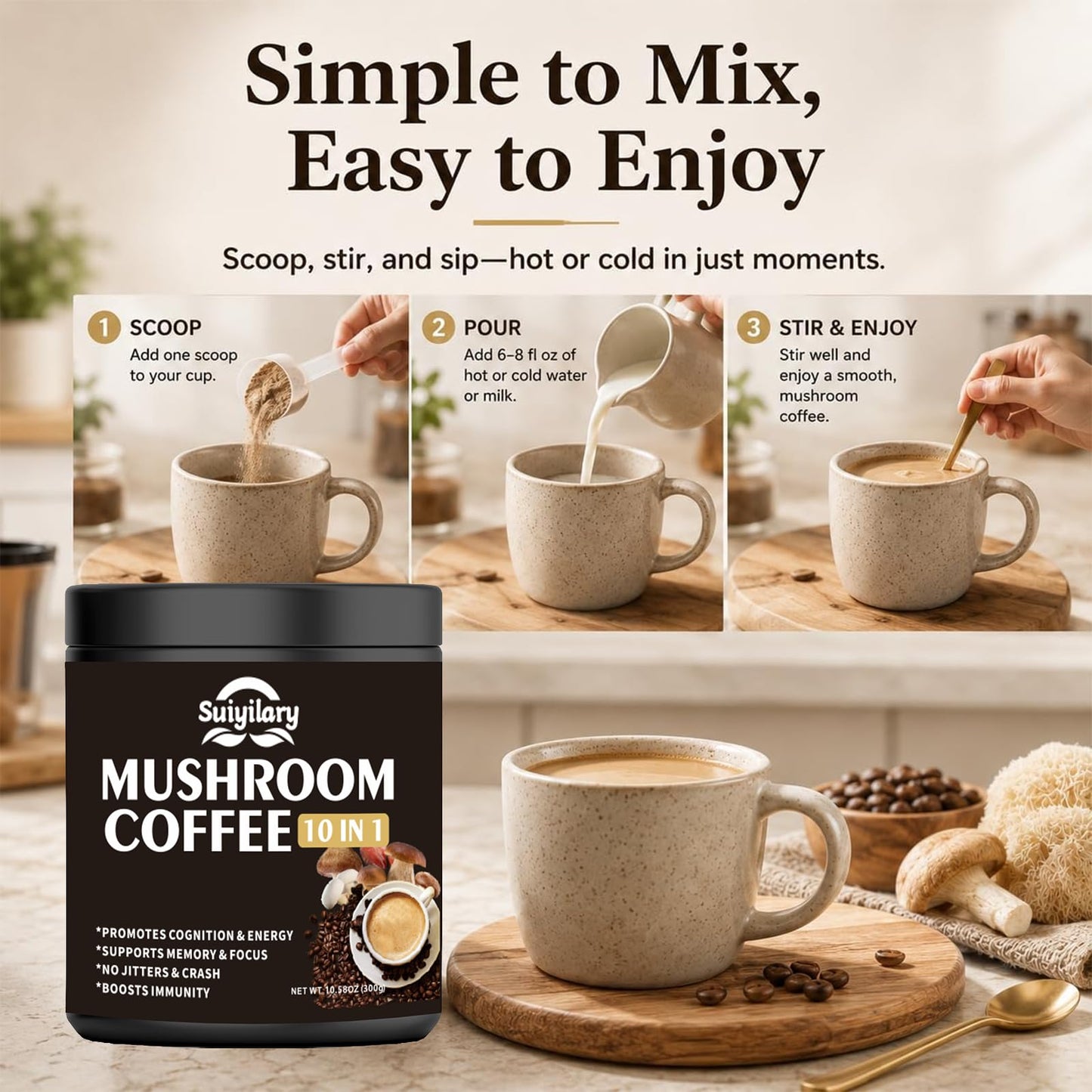 Suiyilary Mushroom Coffee Powder 10.6 Ounce