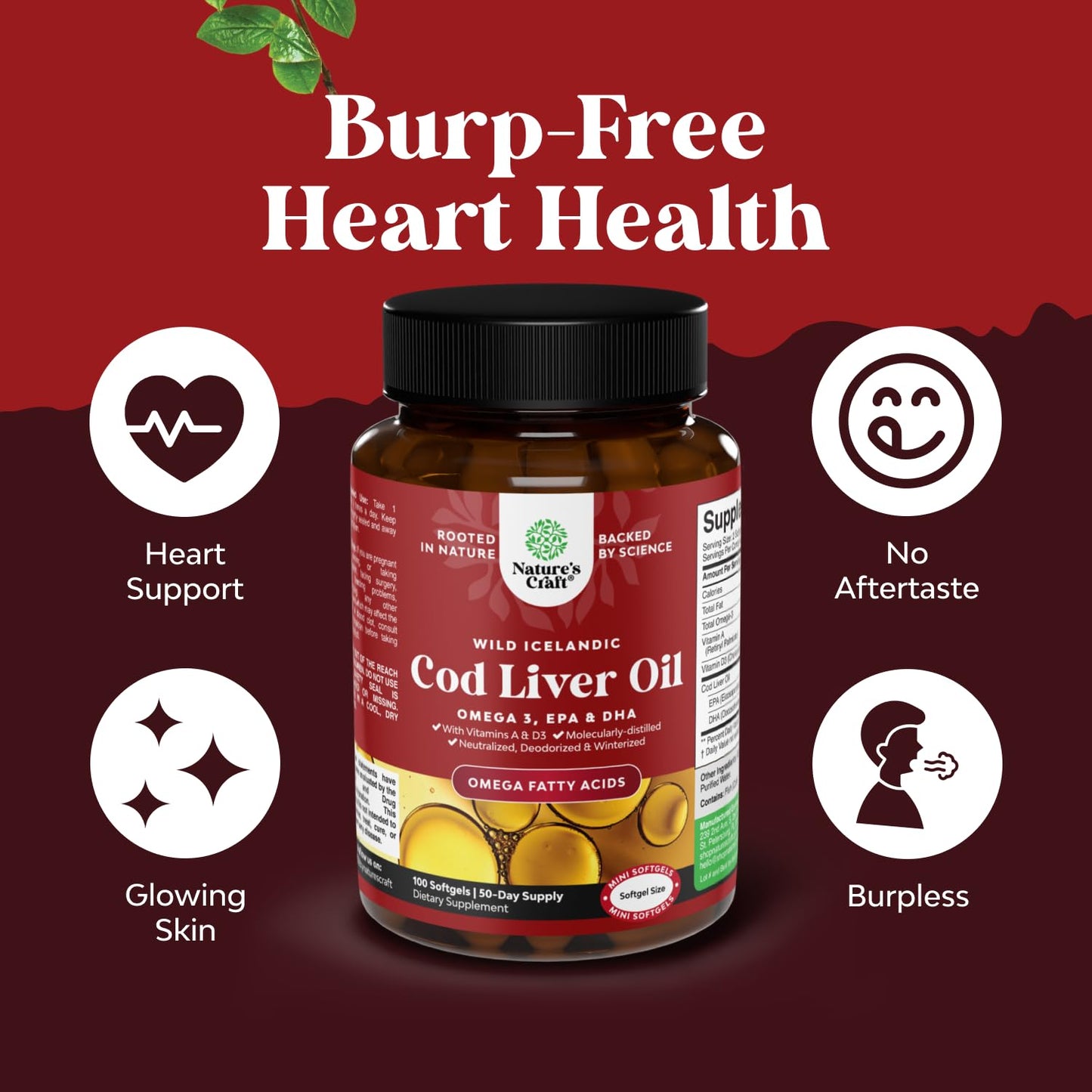 Natures Craft Icelandic Wild-Caught Cod Liver Oil Softgel 100 Count